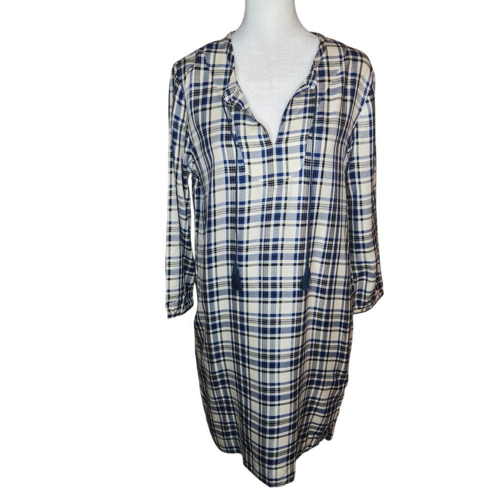 NEW Madewell Plaid Artiste Tassel Dress Blue Multi Size XS